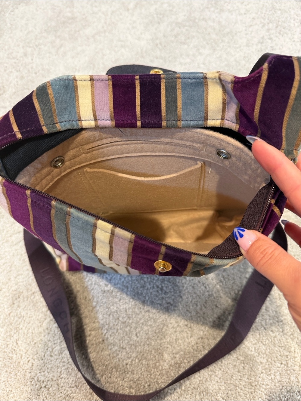 Vintage Longchamp “Modèle Déposé” velvet striped Crossbody Bag - Picture 5 of 9